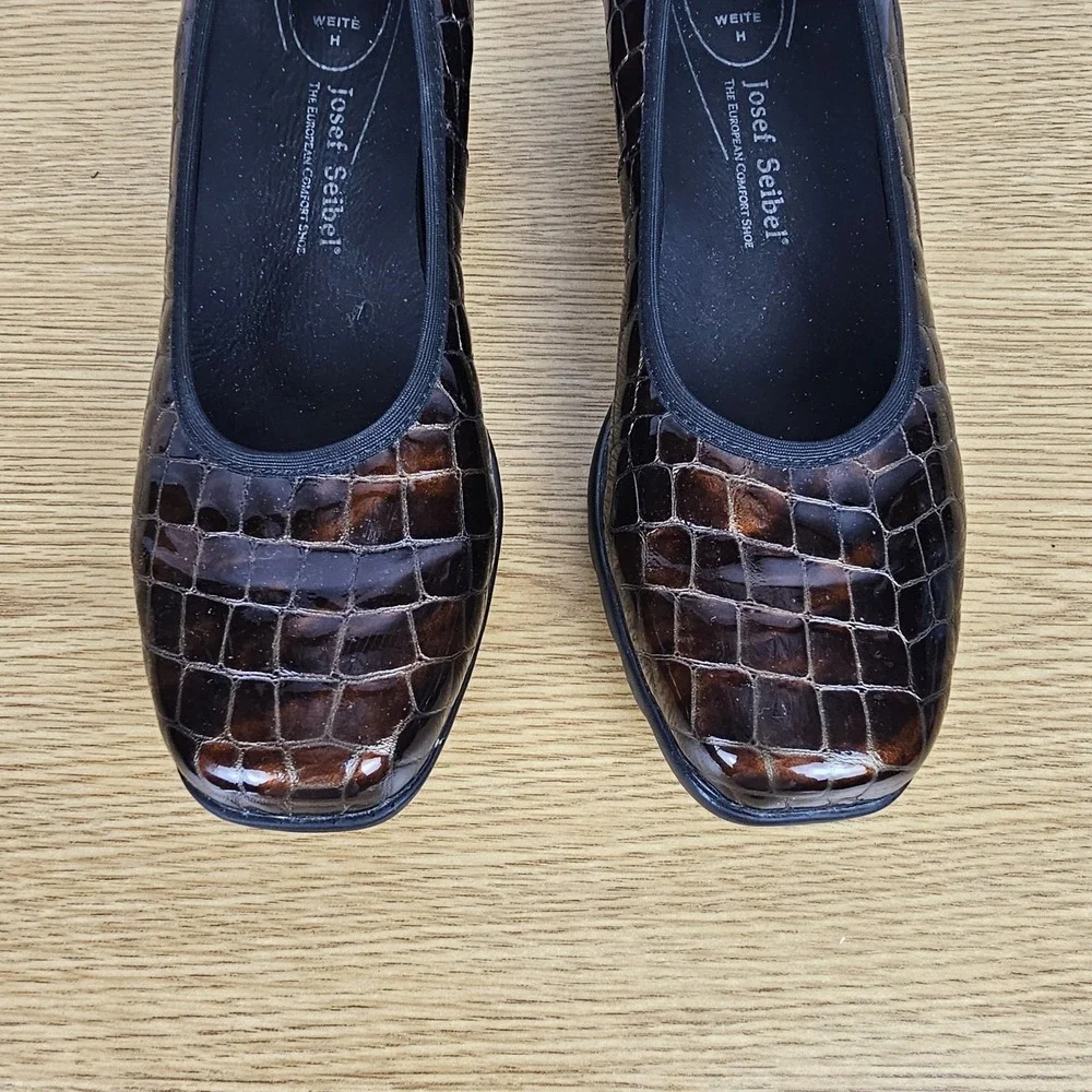 Josef Seibel Brown Bronze Croc Embossed Leather Comfort Loafer EU 39H /US 8-8.5W - Picture 3 of 13